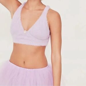 For Love and Lemons Devon Purple Fuzzy Knit Crop Top XS